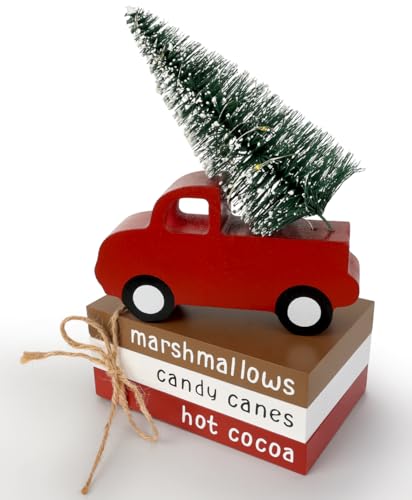 AKEROCK Wooden Christmas Decor with LED Light Tree and Truck Accent