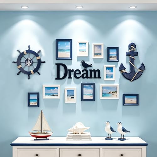 2-Piece Nautical Wooden Ship Wheel and Anchor Wall Art Decor Set