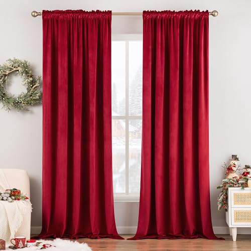 MIULEE 52x63 Red Velvet Christmas Curtains (Set of 2) Blackout Drapes for Bedroom