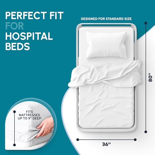 3-Piece Hospital Fitted Bed Sheet Set, 36x80x9 Inch, Soft Cotton Blend