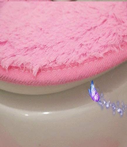 Cute Pink 4-Piece Bathroom Set - Non-Slip Bath Mat & Toilet Lid Cover