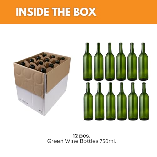 Green Wine Bottles 750ml Bordeaux 12-Pack for Winemaking and Storage