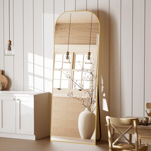 56" x 21" Full Length Floor Mirror with Stand, Shatterproof Arched Mirror