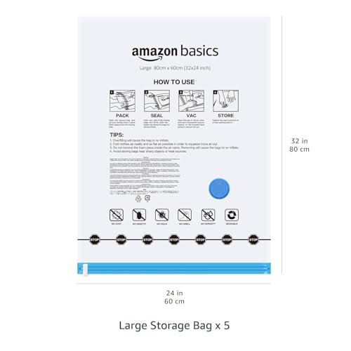 Amazon Basics Vacuum Storage Bags Large 5-Pack with Hand Pump