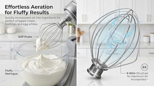 6-Wire Whisk Attachment for 4.5QT and 5QT Tilt-Head Stand Mixers