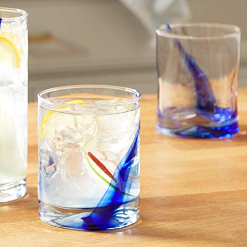 Libbey Blue Ribbon Impressions Rocks Glasses Set of 4, 12.5 oz Drinking Glassware