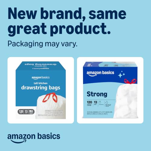 Amazon Basics Tall Kitchen Trash Bags, 13 Gallon, 120 Count, Unscented