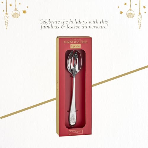 Spode Christmas Tree 10" Slotted Serving Spoon, Holiday Flatware for Festive Gatherings, Christmas Serving Utensils - 18/10 Stainless Steel Decorative Flatware for Christmas Table Settings