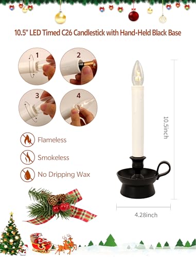 Adirxon 4-Pack 11-Inch Black Base Battery-Operated Window Candles with Timer