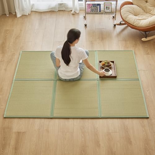 Natural Rush Grass Tatami Floor Mat, Queen Size Folding Futon Pad