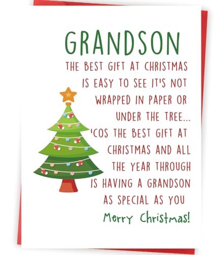 YiKaLus White Star Christmas Card for Grandson from Grandma & Grandpa