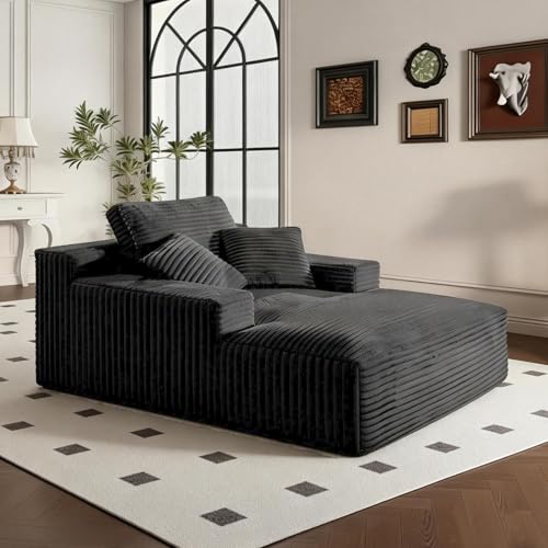 68" Oversized Corduroy Chaise Lounge Chair with Spring-Support Cushion