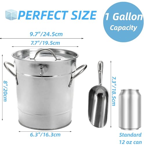 YOUEON 4L Insulated Ice Bucket with Lid & Scoop, Rustic Steel Beverage Chiller for Parties