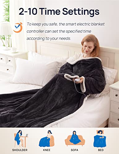 Wearable Heated Blanket with Foot Pocket – Electric Sherpa Throw 50x70