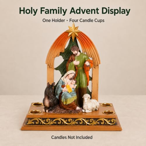 Christmas Nativity Advent Candle Holder - Descending Candlestick, Holy Family Scene