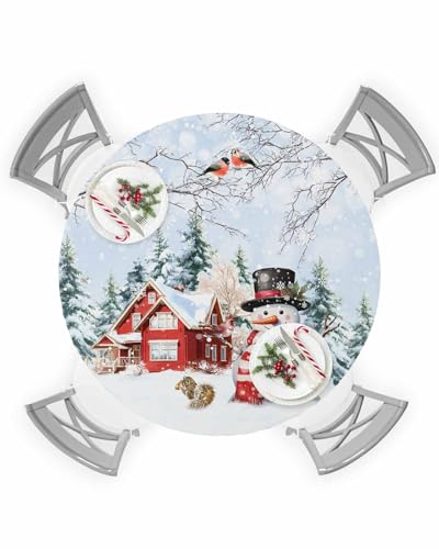 54 Inch Christmas Round Table Cover Elastic Waterproof Fitted Tablecloth – SEVENBABU