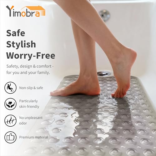 Extra Long Non-Slip Bathtub Mat 40 x 16 Inch with Suction Cups and Drain Holes