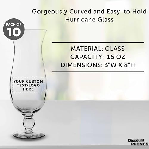 Custom 16 oz Hurricane Glasses Set of 12 - Personalized Clear Drinkware for Cocktails
