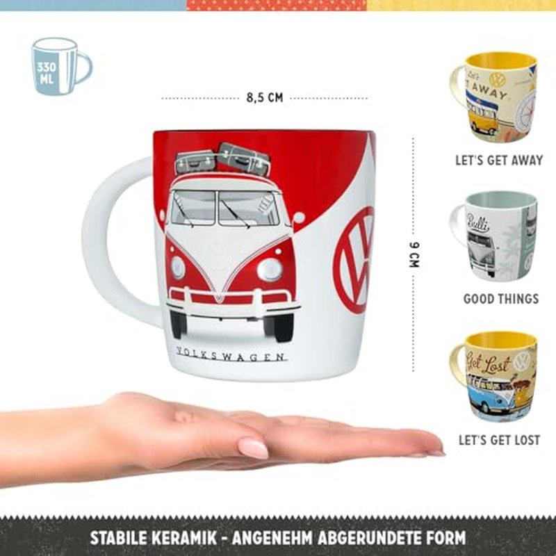 Nostalgic-Art Retro coffee mug, 11.2 oz, VW Bulli Set 4 (Set of 4) – VW Bus Gift idea, Official License Product (OLP), ceramic cup, vintage design