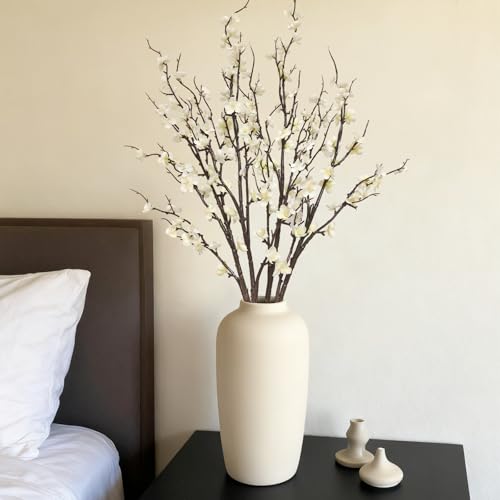 4 Pcs 39-Inch Artificial Cherry Blossom Branches, Silk White Flower Stems
