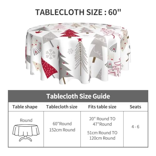 Christmas Tablecloth Round 60 Inch with Christmas Tree Pattern – 150cm Polyester, Indoor/Outdoor