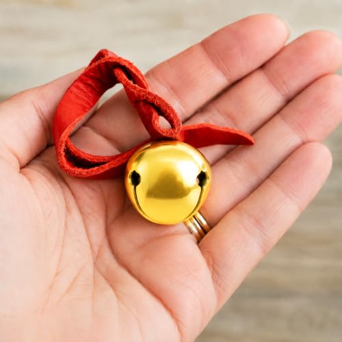 Believe Brass Sleigh Bell Ornament with Red Leather Cord