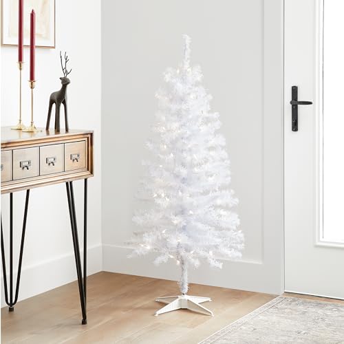 4ft Pre-Lit White Tinsel Artificial Christmas Tree with 70 Lights & Stand