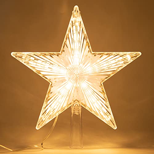 Lighted Christmas Tree Topper Star, 8.7-Inch Battery Operated Warm White LED