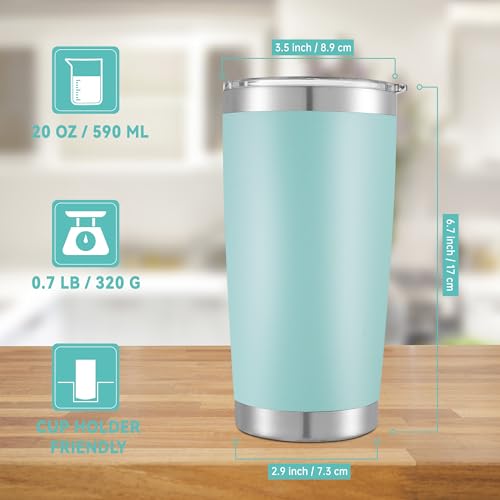 20 oz Stainless Steel Tumblers Set of 12 with Lids - Turquoise, Double Wall, BPA-free