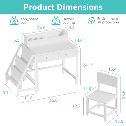 Kids Desk and Chair Set with Bookshelf and Storage Drawers for Ages 3-8