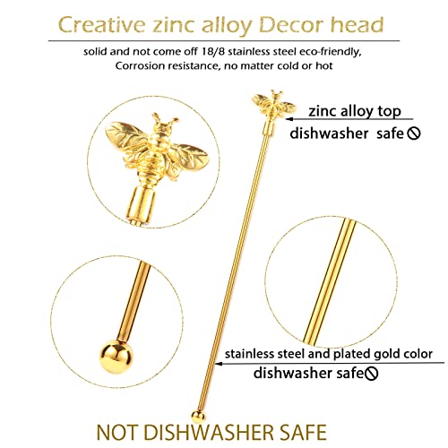 GaryVault 4Pcs Bumble Bee Cocktail Stir Sticks Stainless Steel with Gold Decor Top
