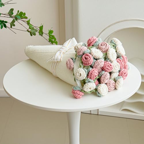 Handmade Crochet Flower Bouquet Throw Blanket - Decorative Rose Knit Throw