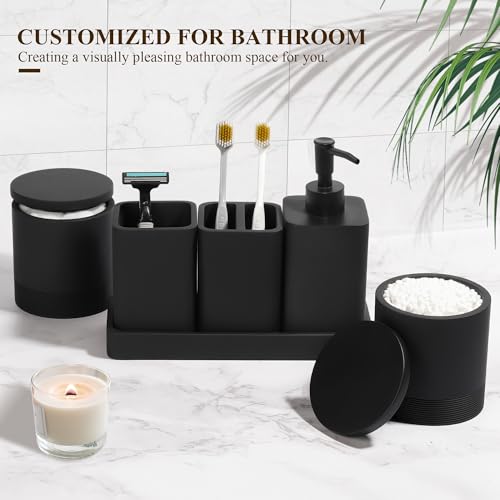 6-Piece Matte Black Bathroom Accessory Set with Soap Dispenser and Tray