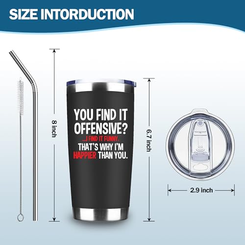ATHAND 20oz You Find It Offensive, I Find It Funny Stainless Steel Tumbler with Lid - Black Variation