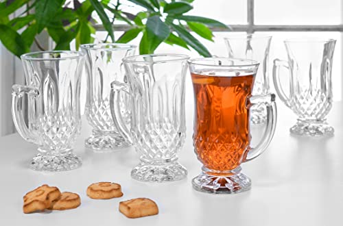 6-Pack Clear Turkish Glass Tea Cups 4.5 Oz Footed Handle Set