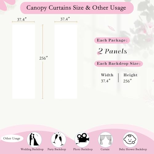 Sheer Canopy Bed Curtains with LED Lights - 2 Panel Princess Canopy Scarf