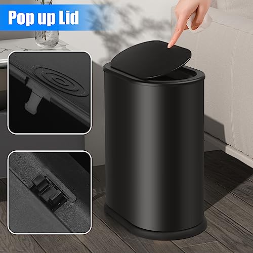 Stainless Steel Slim Bathroom Trash Can 1.8 Gallon with Pop-Up Lid
