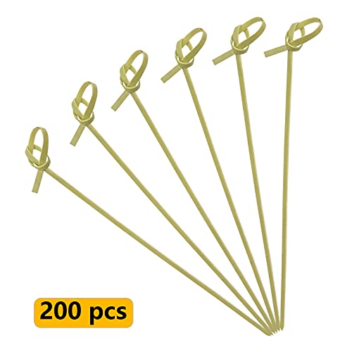 Knot Top Bamboo Cocktail Picks 200 PCS - 4 Inch Food Skewers for Appetizers & Drinks