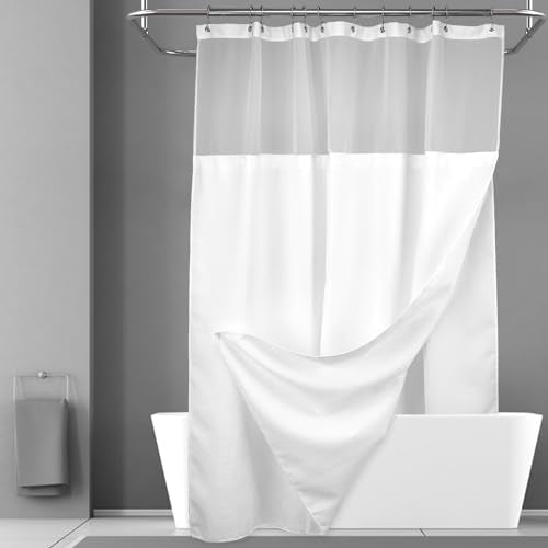 Waffle Weave Shower Curtain with Snap-in Liner and Hooks - 71x72 White