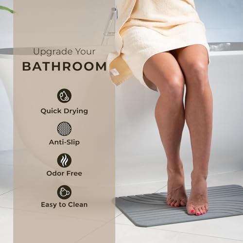 TOSORO Stone Bath Mat, Non-Slip Super Absorbent Diatomaceous Earth Shower Mat, Quick Drying Graphite, 23.5 x 15