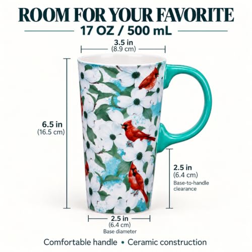 Topadorn 17oz Cardinal Dogwood Mug with Teal Handle & Lid - Redbird & Flower