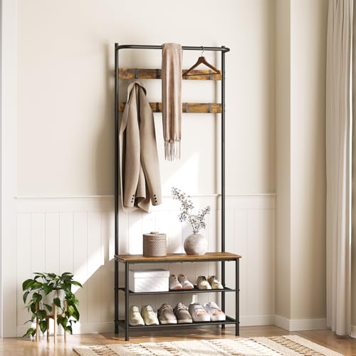 4-in-1 Hall Tree with Shoe Bench, Entryway Coat Rack and Storage Shelves