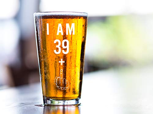 39 + One Middle Finger 40th Birthday Beer Glass - Funny 16oz Pint Gift
