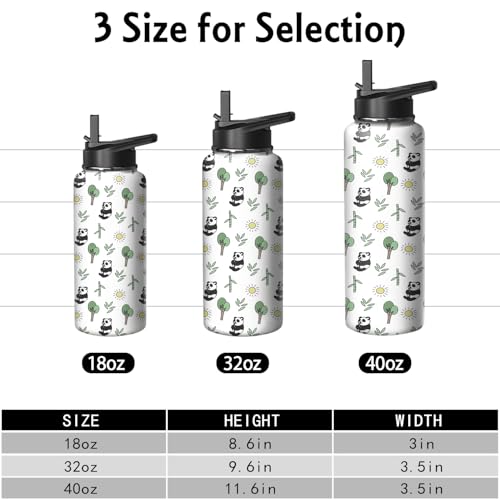 32oz Panda Water Bottle with Handle & Flip Straw - Stainless Steel Insulated Travel Mug (Stunnoosy Panda 32 Ounces)