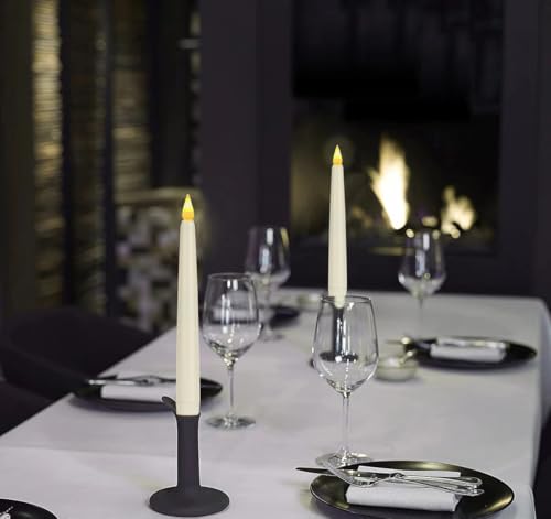 PILLOBOX Ivory Flameless Taper Candles with Remote, 3-Pack, 9.6in, 2AA Battery, 3D Flicker