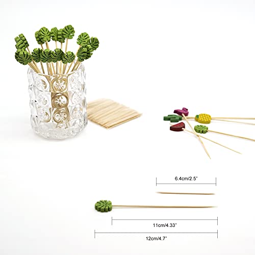 Minisland Monstera Leaf Cocktail Picks - Fancy Bamboo Toothpicks for Appetizers, 100 Count (MSL174-Monstera Leaf)