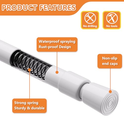 2 Pack Adjustable Spring Tension Curtain Rods 28 to 40 Inches, White