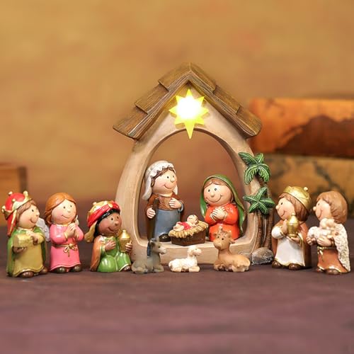 12-Piece Lighted Nativity Set - Small Resin Christmas Tabletop Scene
