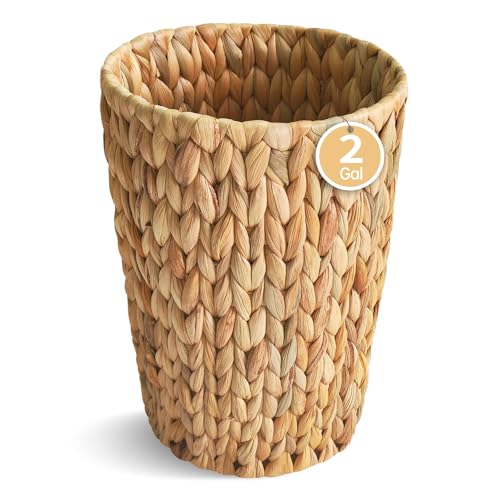 Natural Water Hyacinth Wicker Trash Can - 2 Gallon Small Waste Basket