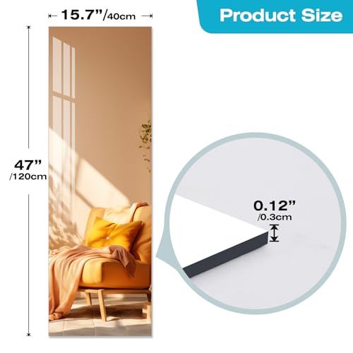 Full Length Wall Mirror, 47x16 Inch Shatterproof Acrylic Adhesive Mirror